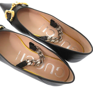 未使用品 グッチ ホースビット フラットシューズ ポインテッドトゥ パンプス 621161 レザー ブラック 0426【中古】GUCCI