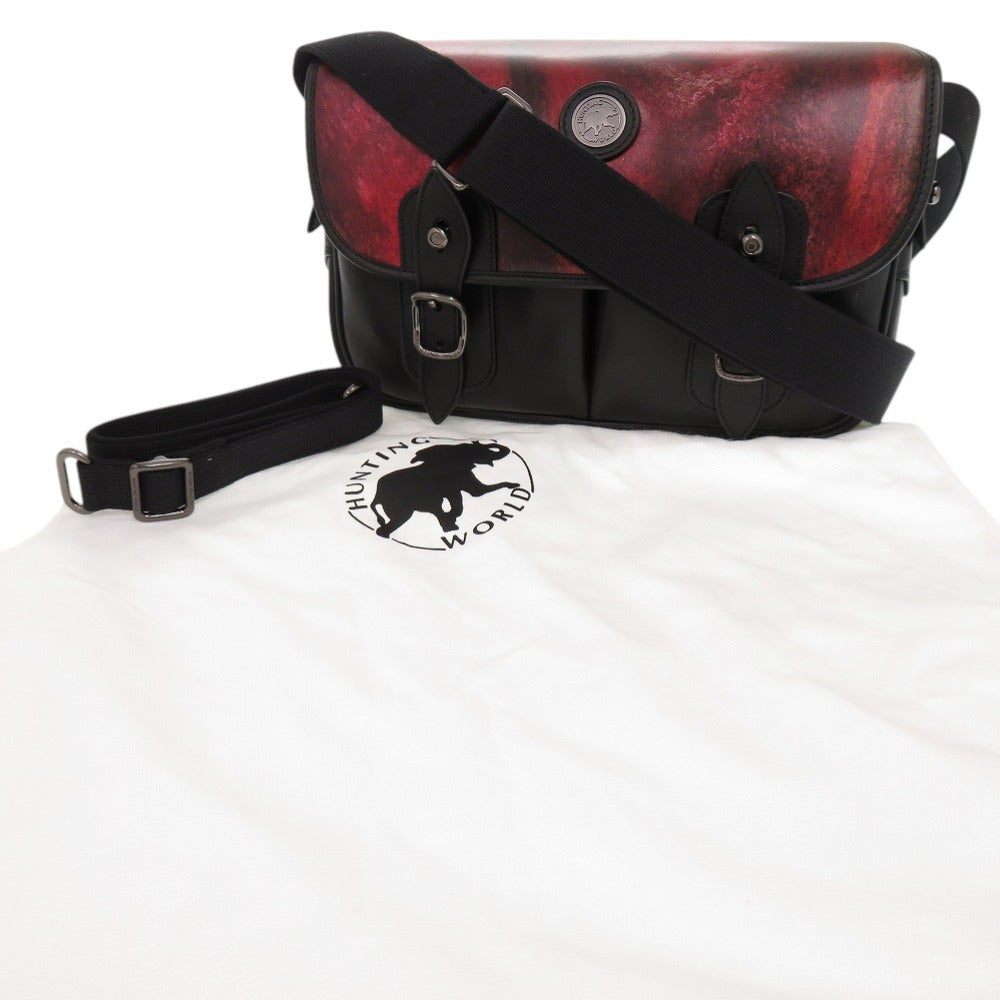 新品同様 ハンティングワールド レザー ブラック レッド ショルダーバッグ 0427【中古】HUNTING WORLD メンズ