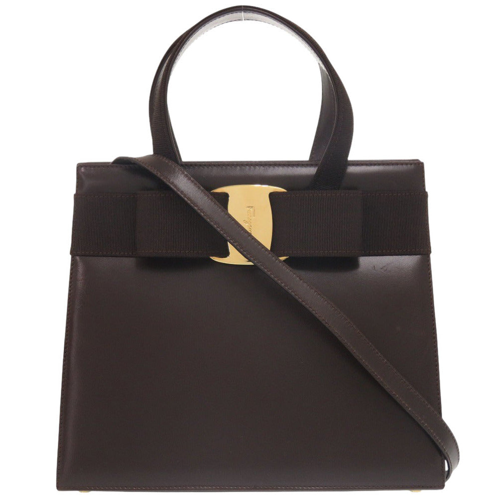 美品 サルヴァトーレフェラガモ 2WAY ヴァラ リボン BA214178 レザー ブラウン ハンドバッグ 茶 0436【中古】Salvatore Ferragamo