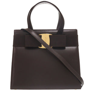 美品 サルヴァトーレフェラガモ 2WAY ヴァラ リボン BA214178 レザー ブラウン ハンドバッグ 茶 0436【中古】Salvatore Ferragamo