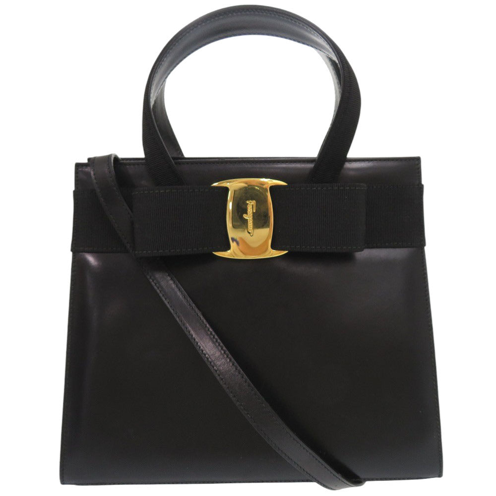 美品 サルヴァトーレフェラガモ ヴァラリボン BA214178 レザー ブラック 2WAY ショルダー ハンドバッグ 0437【中古】Salvatore Ferragamo