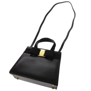 美品 サルヴァトーレフェラガモ ヴァラリボン BA214178 レザー ブラック 2WAY ショルダー ハンドバッグ 0437【中古】Salvatore Ferragamo