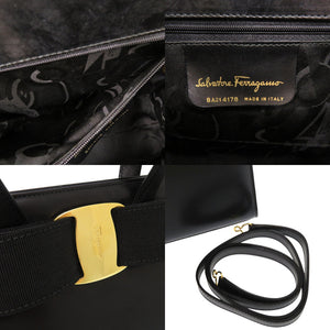 美品 サルヴァトーレフェラガモ ヴァラリボン BA214178 レザー ブラック 2WAY ショルダー ハンドバッグ 0437【中古】Salvatore Ferragamo