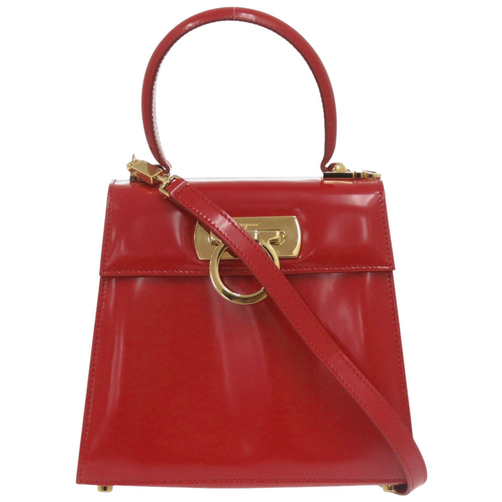 サルヴァトーレフェラガモ 2WAY ガンチーニ DY-21 2193 カーフレザー レッド ハンドバッグ 赤 0443【中古】Salvatore Ferragamo