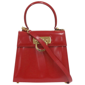 サルヴァトーレフェラガモ 2WAY ガンチーニ DY-21 2193 カーフレザー レッド ハンドバッグ 赤 0443【中古】Salvatore Ferragamo