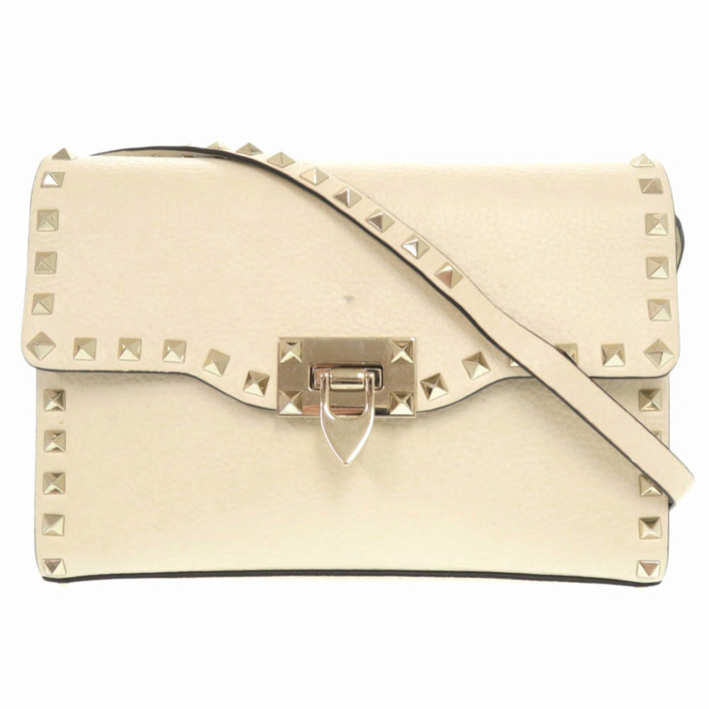 ヴァレンティノ ガラヴァーニ ロックスタッズ RW2B0181VSH レザー スタッズ アイボリー ショルダーバッグ 0445【中古】Valentino Garavani