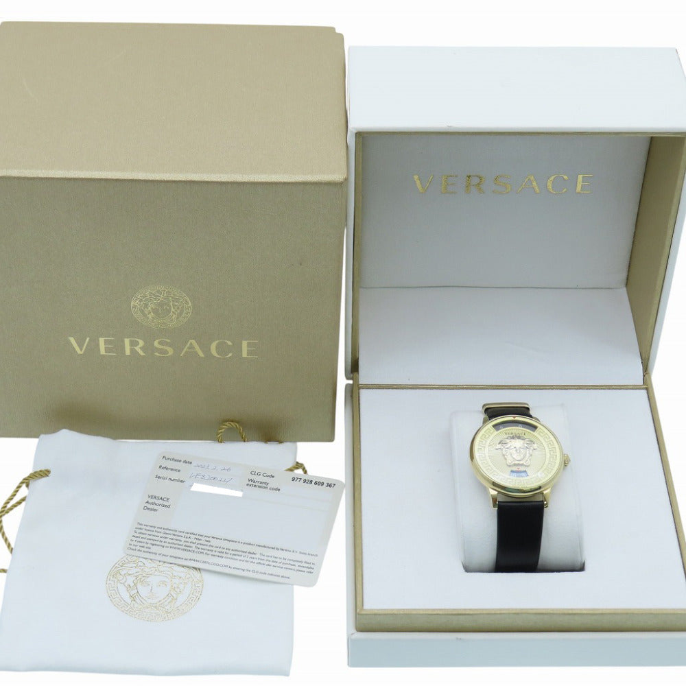 新品同様 ヴェルサーチ メデューサ アイコン VEZ200221 クオーツ 腕時計 SS/レザー ゴールド 0446【中古】VERSACE メンズ レディース ユニセックス