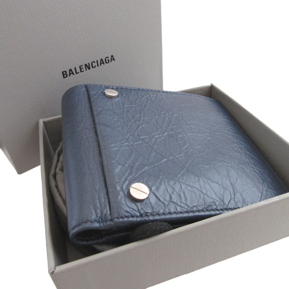 未使用 バレンシアガ 542001 スクエア コインウォレット メンズ レザー ネイビー 紺 2つ折り財布 財布 0460【中古】BALENCIAGA