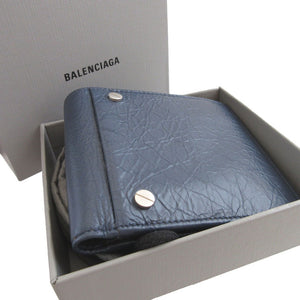 未使用 バレンシアガ 542001 スクエア コインウォレット メンズ レザー ネイビー 紺 2つ折り財布 財布 0460【中古】BALENCIAGA