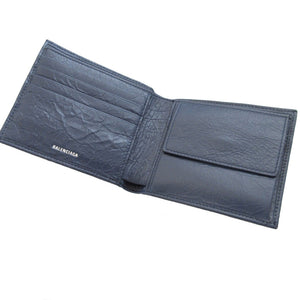 未使用 バレンシアガ 542001 スクエア コインウォレット メンズ レザー ネイビー 紺 2つ折り財布 財布 0460【中古】BALENCIAGA