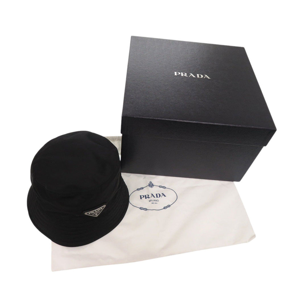 未使用 プラダ Re-Nylon バケットハット Sサイズ トライアングルロゴ 1HC137 ナイロン ブラック 帽子 黒 0499【中古】PRADA