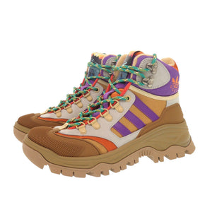 未使用 グッチ アディダスコラボ ハイカット トレッキングシューズ 25cm 721394 レザー/ファブリック ブラウン スニーカー 0535【中古】GUCCI