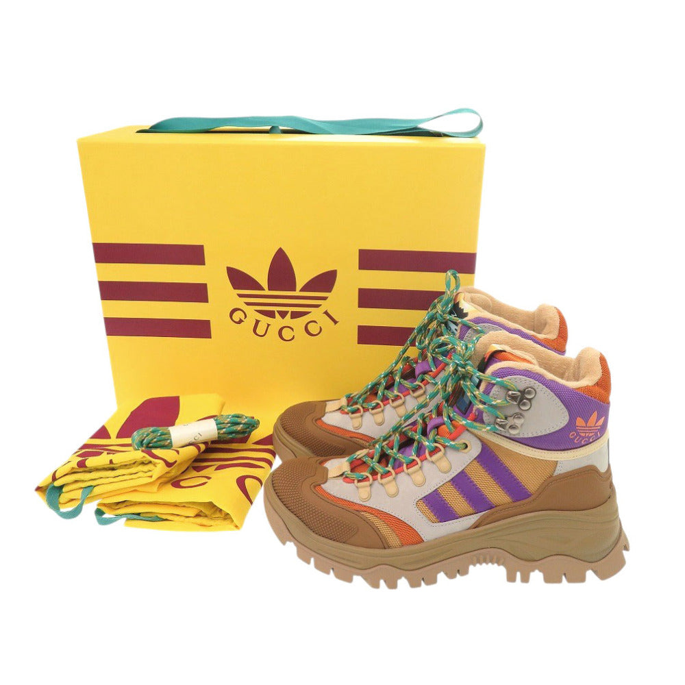 未使用 グッチ アディダスコラボ ハイカット トレッキングシューズ 25cm 721394 レザー/ファブリック ブラウン スニーカー 0535【中古】GUCCI