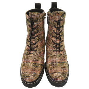 未使用品 トリーバーチ MILLER LUG SOLE BOOTIE コンバットブーツ ツイード ダークブラウン 0540【中古】Tory Burch