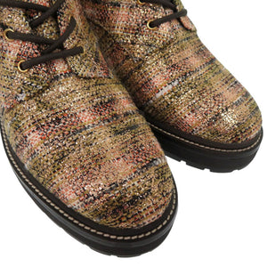 未使用品 トリーバーチ MILLER LUG SOLE BOOTIE コンバットブーツ ツイード ダークブラウン 0540【中古】Tory Burch