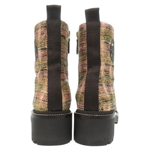 未使用品 トリーバーチ MILLER LUG SOLE BOOTIE コンバットブーツ ツイード ダークブラウン 0540【中古】Tory Burch