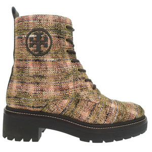 未使用品 トリーバーチ MILLER LUG SOLE BOOTIE コンバットブーツ ツイード ダークブラウン 0540【中古】Tory Burch