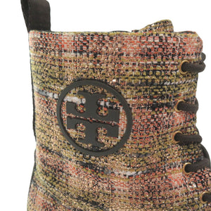 未使用品 トリーバーチ MILLER LUG SOLE BOOTIE コンバットブーツ ツイード ダークブラウン 0540【中古】Tory Burch