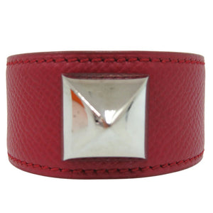 美品 エルメス メドール バングル レザー メタル レッド D刻印 0564【中古】HERMES