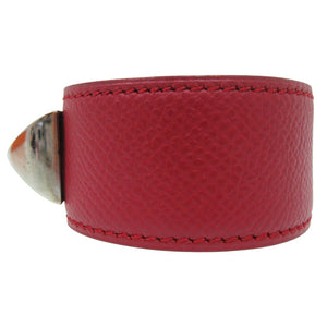 美品 エルメス メドール バングル レザー メタル レッド D刻印 0564【中古】HERMES