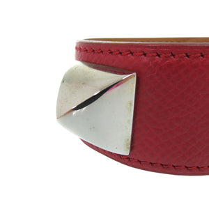 美品 エルメス メドール バングル レザー メタル レッド D刻印 0564【中古】HERMES