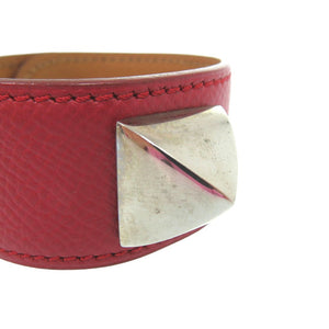 美品 エルメス メドール バングル レザー メタル レッド D刻印 0564【中古】HERMES