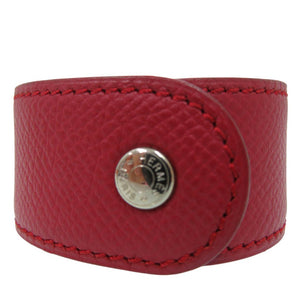 美品 エルメス メドール バングル レザー メタル レッド D刻印 0564【中古】HERMES