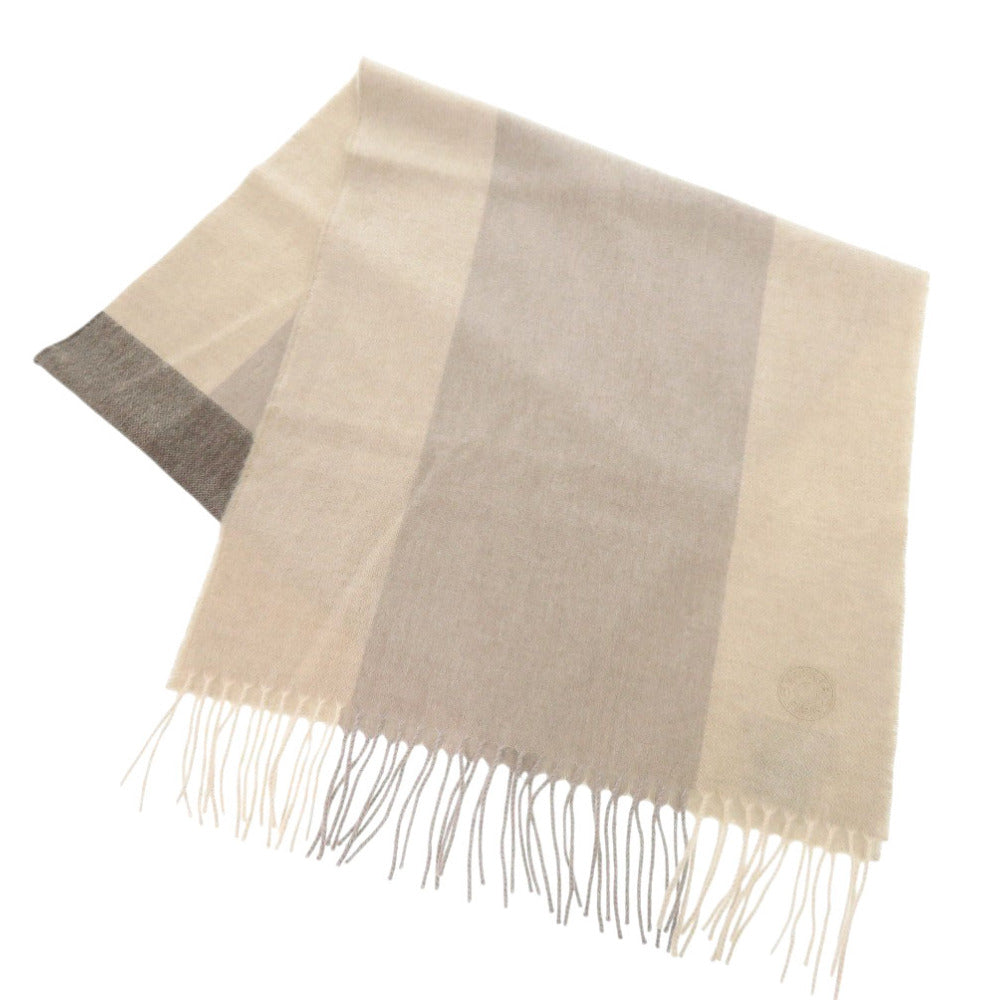 新品同様 エルメス ボーダー カシミヤ ベージュ マフラー 0565【中古】HERMES