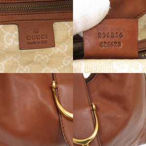 美品 グッチ ソフト スティラップ 296856 レザー ブラウン ハンドバッグ ショルダーバッグ 茶 0597【中古】GUCCI
