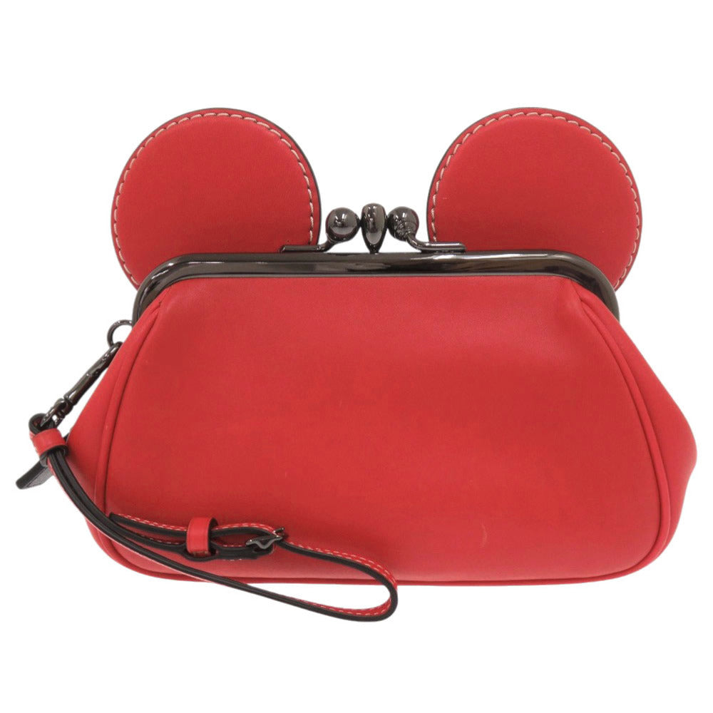 新品同様 コーチ × ディズニー ミッキーマウス キスロック リストレット レザー レッド クラッチバッグ がま口 ポーチ 赤 0606【中古】COACH