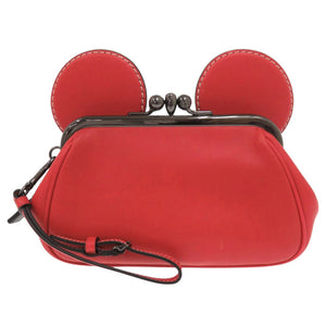 新品同様 コーチ × ディズニー ミッキーマウス キスロック リストレット レザー レッド クラッチバッグ がま口 ポーチ 赤 0606【中古】COACH