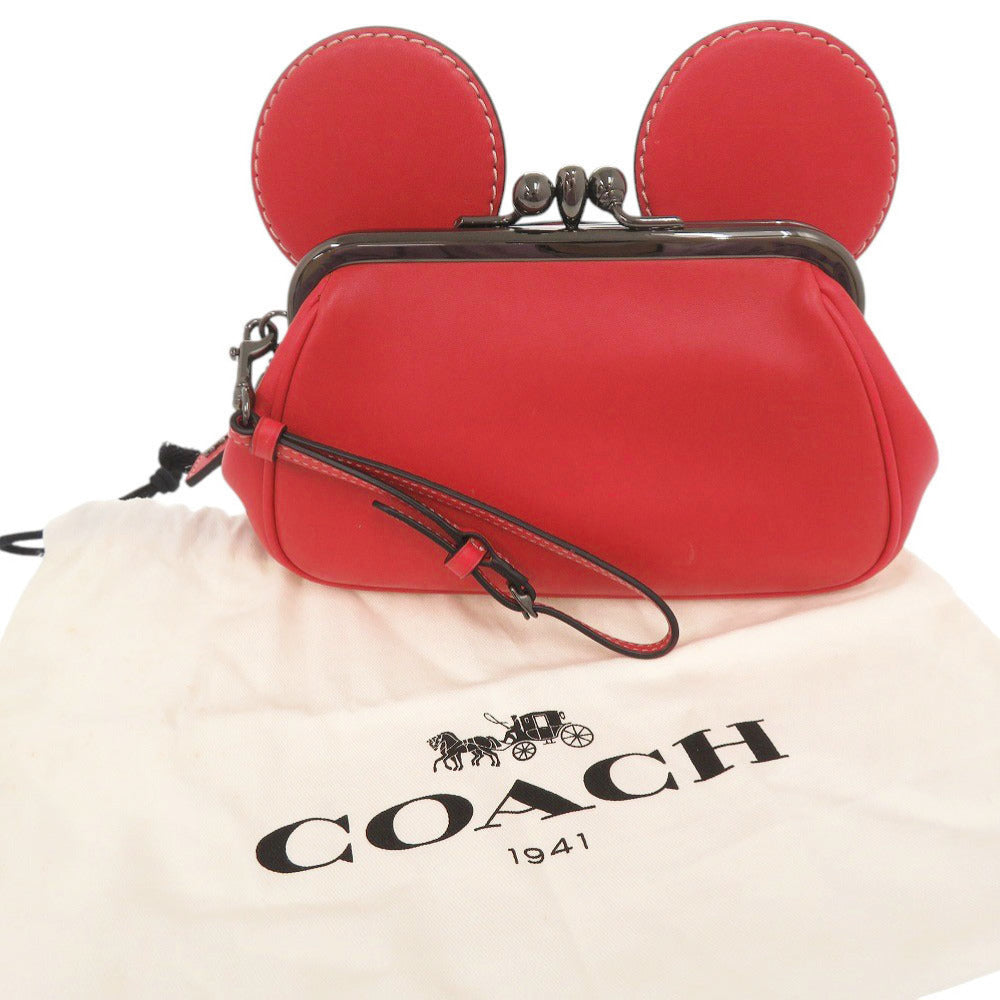新品同様 コーチ × ディズニー ミッキーマウス キスロック リストレット レザー レッド クラッチバッグ がま口 ポーチ 赤 0606【中古】COACH