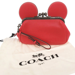 新品同様 コーチ × ディズニー ミッキーマウス キスロック リストレット レザー レッド クラッチバッグ がま口 ポーチ 赤 0606【中古】COACH