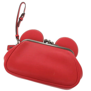 新品同様 コーチ × ディズニー ミッキーマウス キスロック リストレット レザー レッド クラッチバッグ がま口 ポーチ 赤 0606【中古】COACH