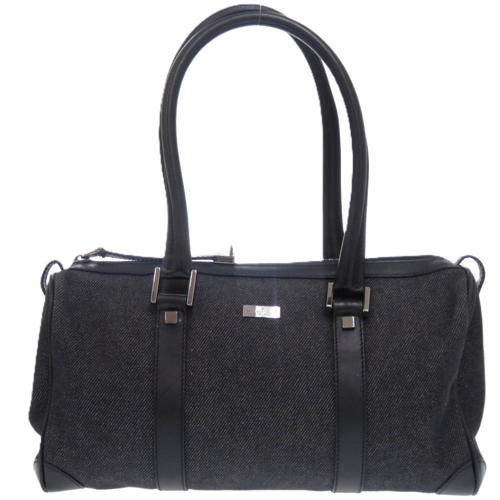 美品 グッチ デニム レザー ブラック シルバー金具 30458 ミニ ボストンバッグ ハンドバッグ 黒 0670【中古】GUCCI