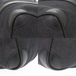 美品 グッチ デニム レザー ブラック シルバー金具 30458 ミニ ボストンバッグ ハンドバッグ 黒 0670【中古】GUCCI