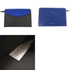 美品 ヴェルサーチ DBFG591 バイカラー レザー ブルー ブラック ショルダーバッグ 黒 青 0691【中古】VERSACE