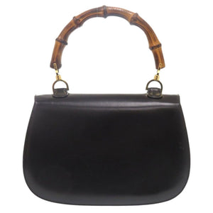 美品 グッチ バンブー ターンロック ヴィンテージ レザー ブラック ハンドバッグ 黒 0715【中古】GUCCI