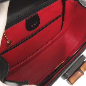 美品 グッチ バンブー ターンロック ヴィンテージ レザー ブラック ハンドバッグ 黒 0715【中古】GUCCI
