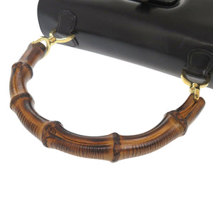 美品 グッチ バンブー ターンロック ヴィンテージ レザー ブラック ハンドバッグ 黒 0715【中古】GUCCI