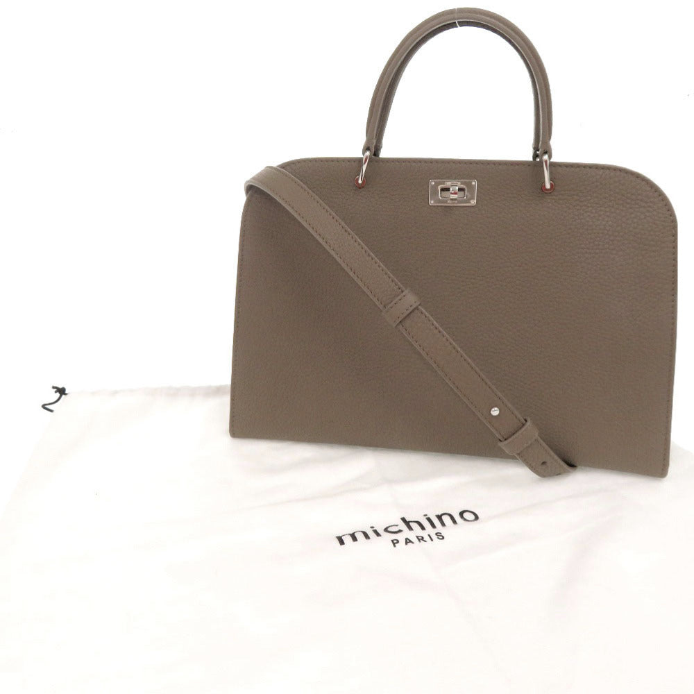 未使用品 ミチノ パリ オペラバッグ スモール レザー トープ 2WAY ショルダー ハンドバッグ 0718【中古】michino PARIS