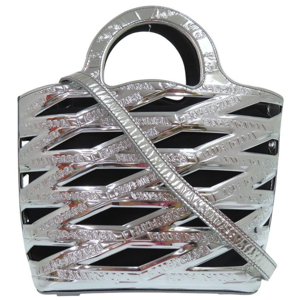 美品 バレンシアガ ネオバスケット 2WAY ショルダーバッグ ハンドバッグ エナメル シルバー 0720【中古】BALENCIAGA
