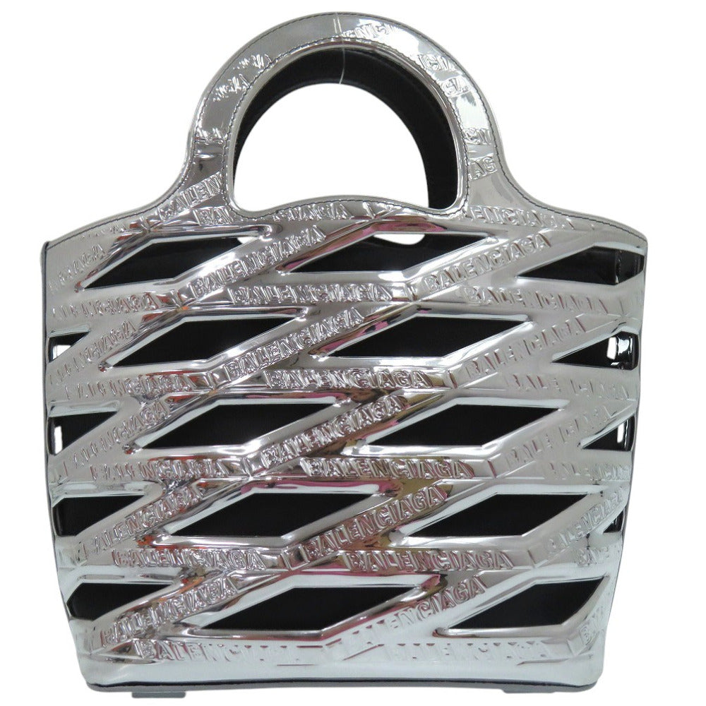 美品 バレンシアガ ネオバスケット 2WAY ショルダーバッグ ハンドバッグ エナメル シルバー 0720【中古】BALENCIAGA