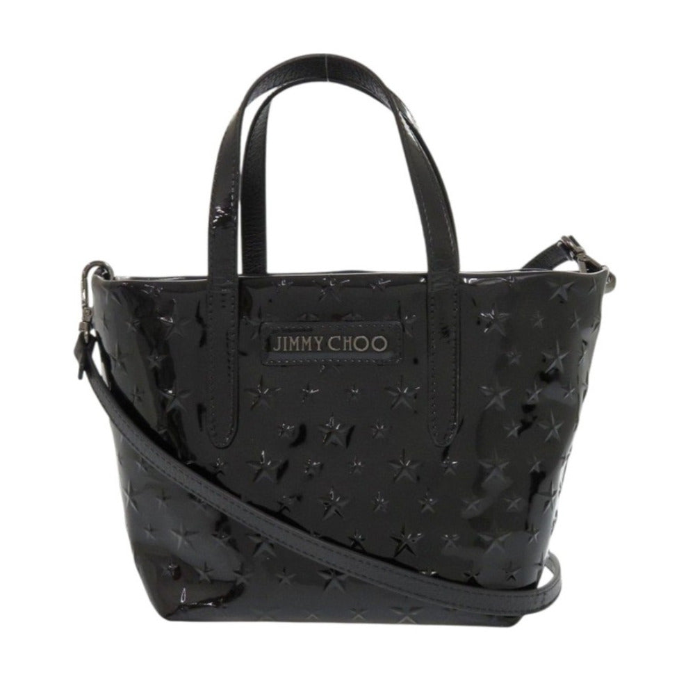 新品同様 ジミーチュウ MINISARA ミニサラ エンボススター エナメル ブラック 2wayハンドバッグ 黒 0742【中古】JIMMY CHOO