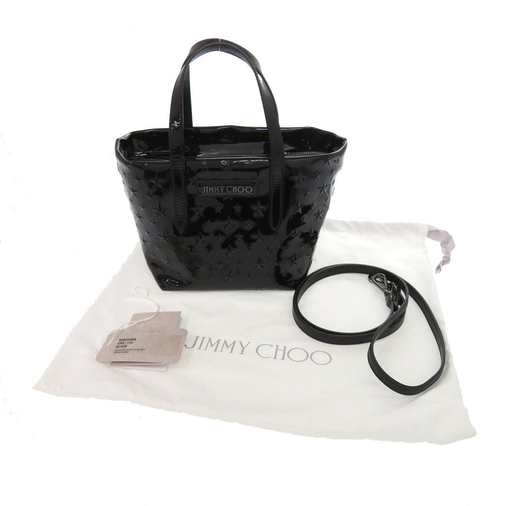 新品同様 ジミーチュウ MINISARA ミニサラ エンボススター エナメル ブラック 2wayハンドバッグ 黒 0742【中古】JIMMY CHOO