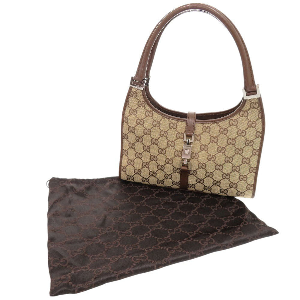 美品 グッチ ジャッキー GGキャンバス レザー ベージュ ブラウン ショルダーバッグ 0766【中古】GUCCI