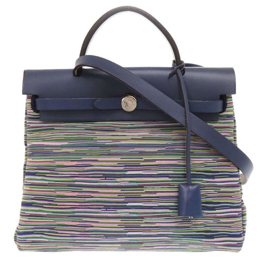 美品 エルメス エールバッグPM ヴィブラート ブルー シルバー金具 □G刻印 ハンドバッグ 青 0778 【中古】 HERMES