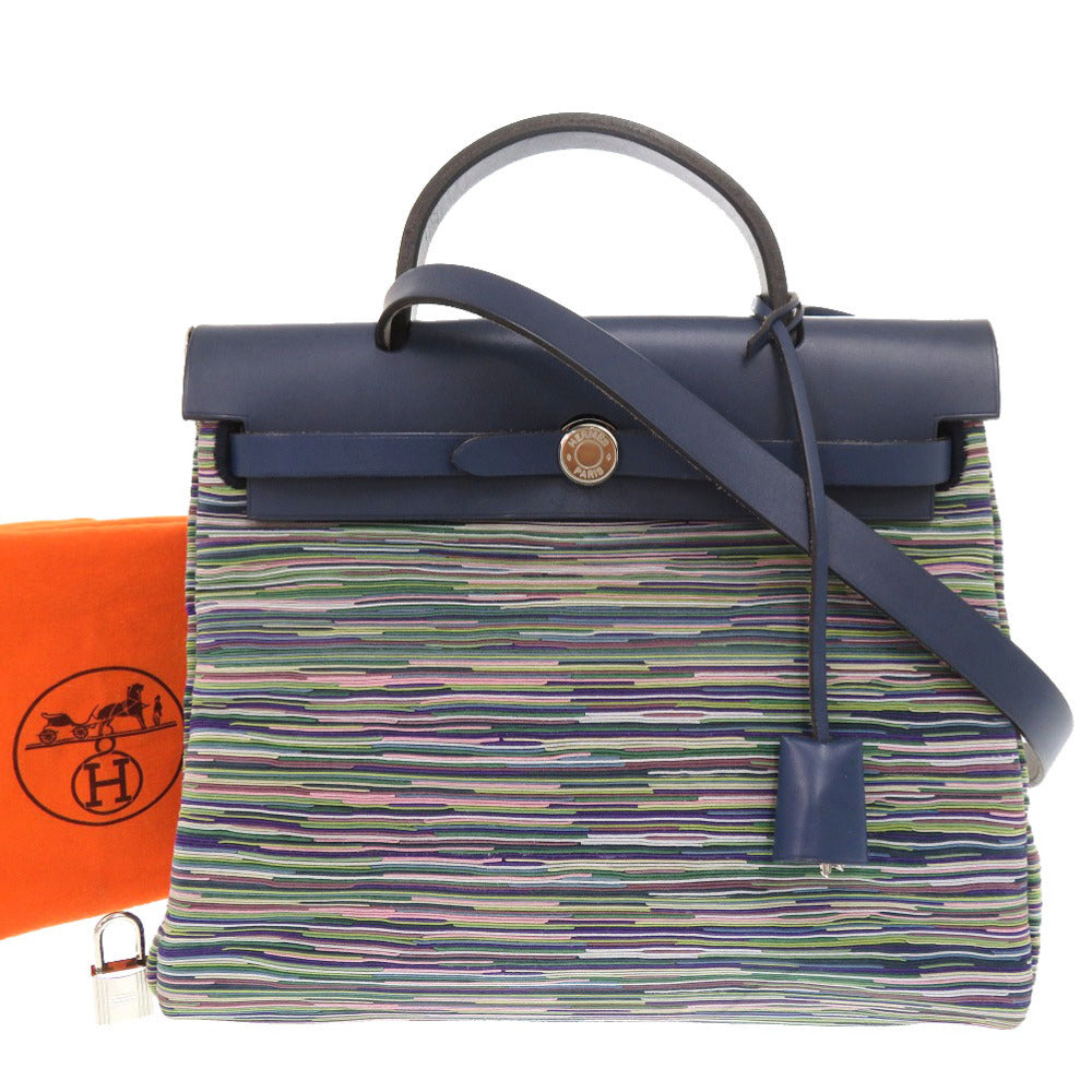 美品 エルメス エールバッグPM ヴィブラート ブルー シルバー金具 □G刻印 ハンドバッグ 青 0778 【中古】 HERMES