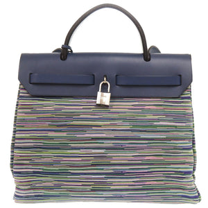 美品 エルメス エールバッグPM ヴィブラート ブルー シルバー金具 □G刻印 ハンドバッグ 青 0778 【中古】 HERMES