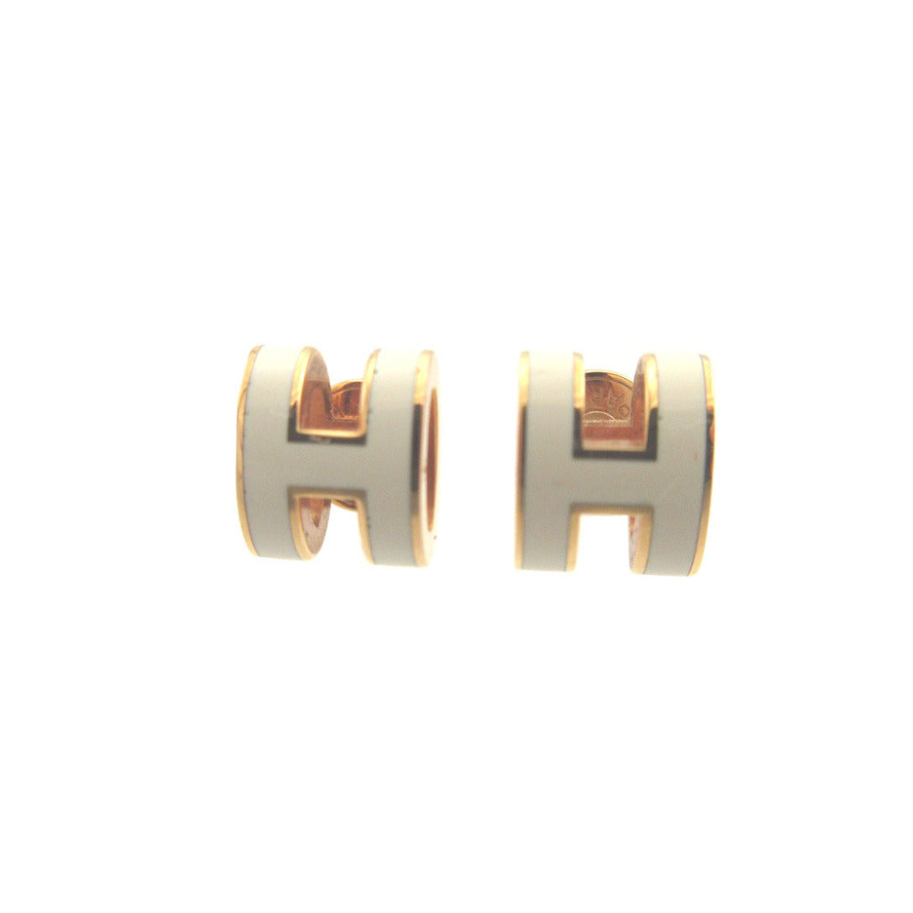 美品 エルメス ポップアッシュミニH メタル アイボリー ローズゴールド ピアス 0795【中古】HERMES